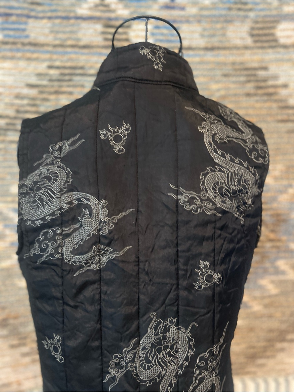 White Moon Black Embroidered Dragon Quilted Vest - Women - Picture 7 of 9